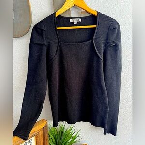 Nanette Lepore Square Neck Black Ribbed Knit Sweater